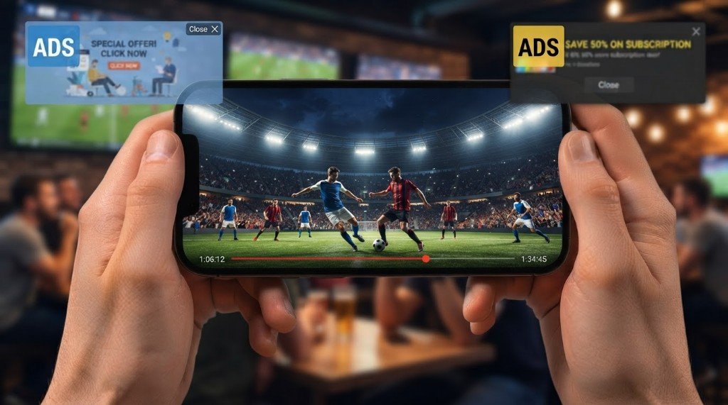 Fußball-Livestream mit störenden Werbepop-ups