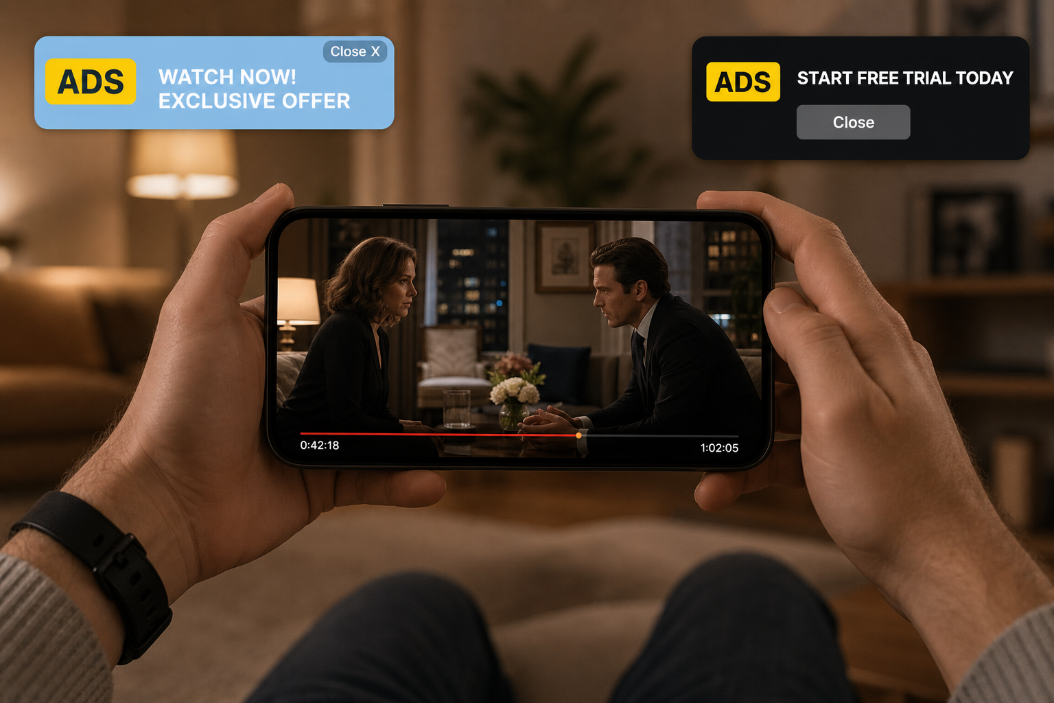 TV-Sendung wird durch Werbebanner unterbrochen